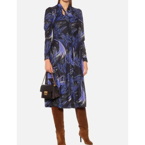 Givenchy NWOT Wave Fireworks Print Neck Tie Midi Dress Black Blue US 12 IT 44 - Picture 2 of 12